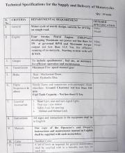 Specification for Required Motorcycles (Page1)